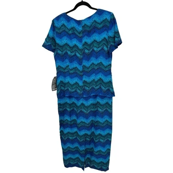 Spenser Jeremy Silk Short Sleeve Blue Green Layered Dress Size 14 NWT - Picture 4 of 4